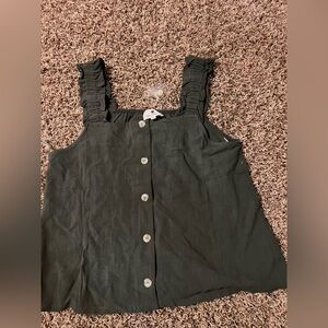 Women's Olive Button accent ruched strap tank